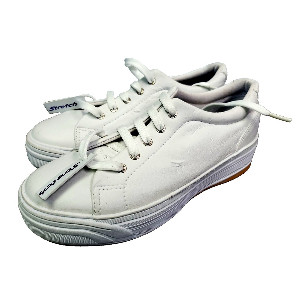 Keds womens stretch leather white‎ sneakers lace up Size 6.5M New WF9437M